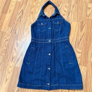 Future Collective Denim Halter Button-Front Dress - Dark Blue size 8